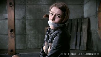 Pretty brunette gets a lid over her head during master's merciless tormenting